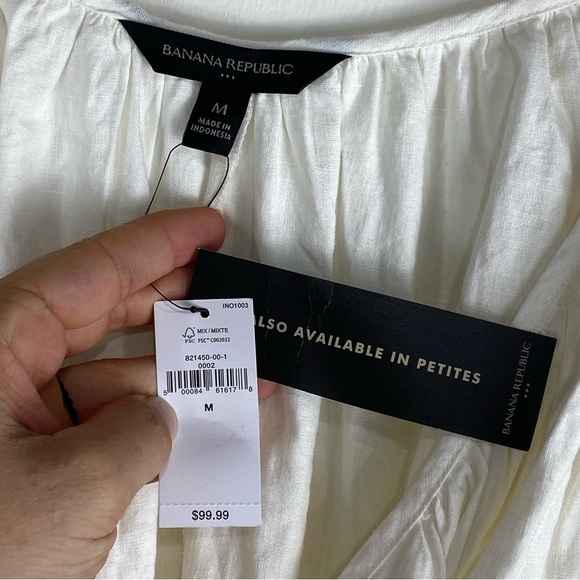 Banana Republic Linen Blend True Wrap Tie‎ Waist Puff Sleeve Mini Dress M (NWT) - Picture 6 of 9